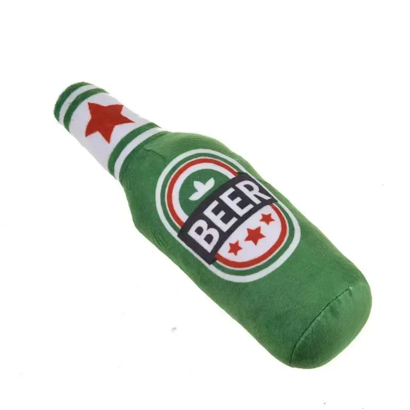 Plush Beer Bottle Squeaky Toy for Cats & Dogs