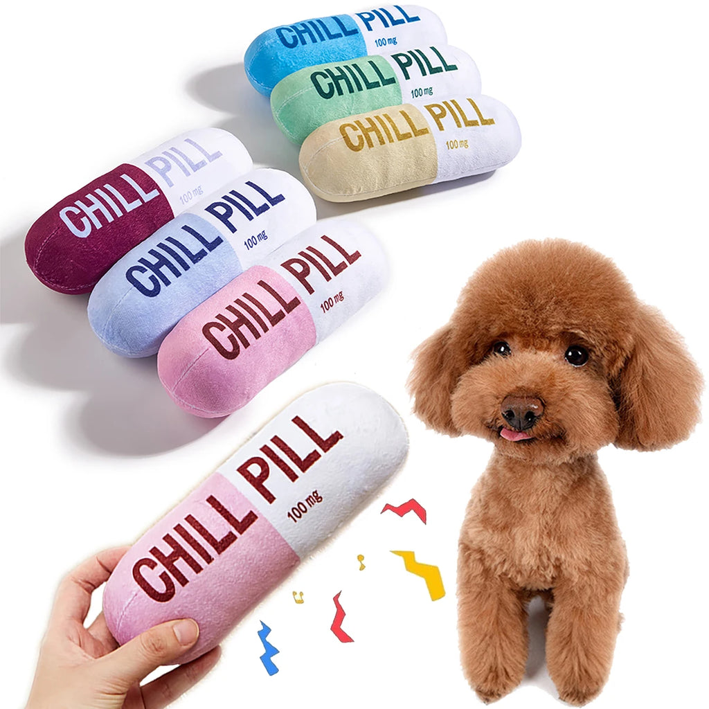 Funny Plush Pill-Shaped Dog Toy with Squeaker