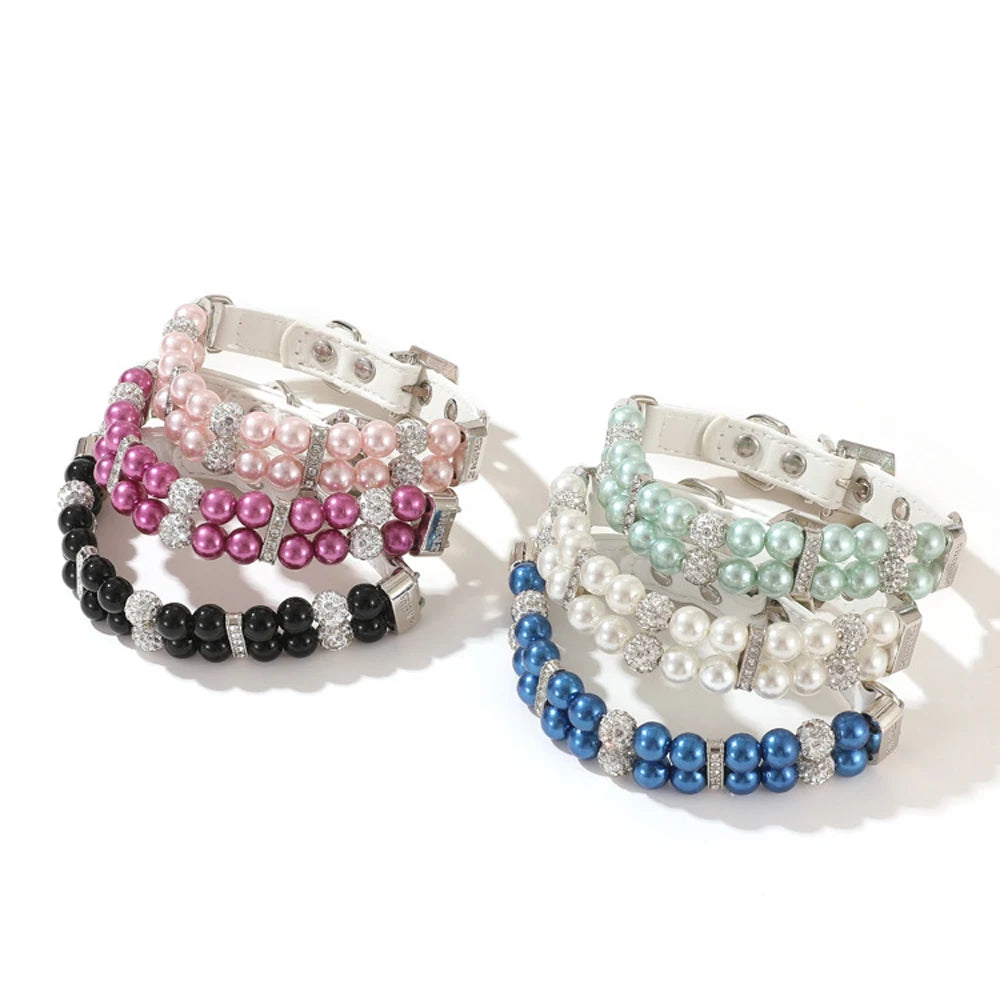 Pearl Pet Collar with Rhinestones