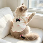 Pink Bow & Cat Print Pet T-Shirt Vest for Cats & Small Dogs