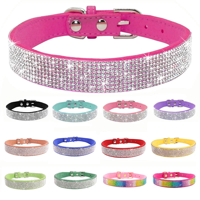 Rhinestone Leather Pet Collar
