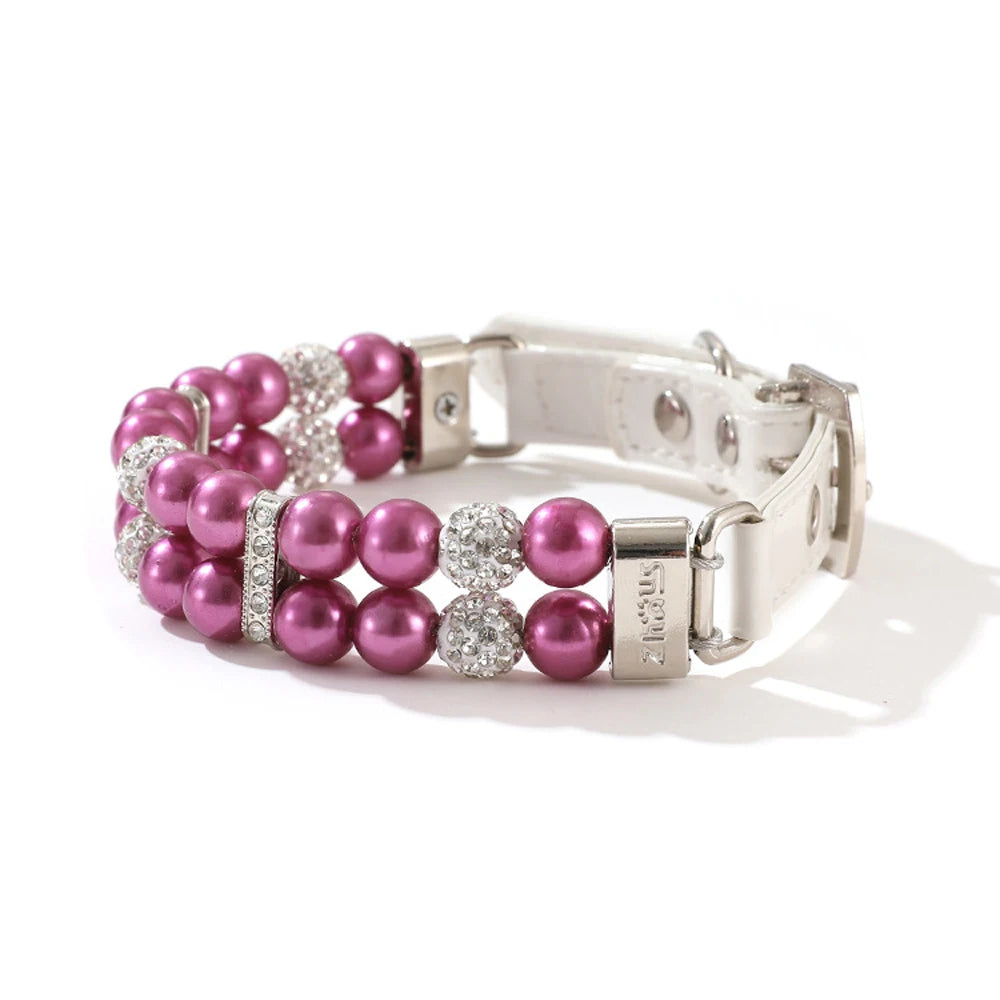 Pearl Pet Collar with Rhinestones