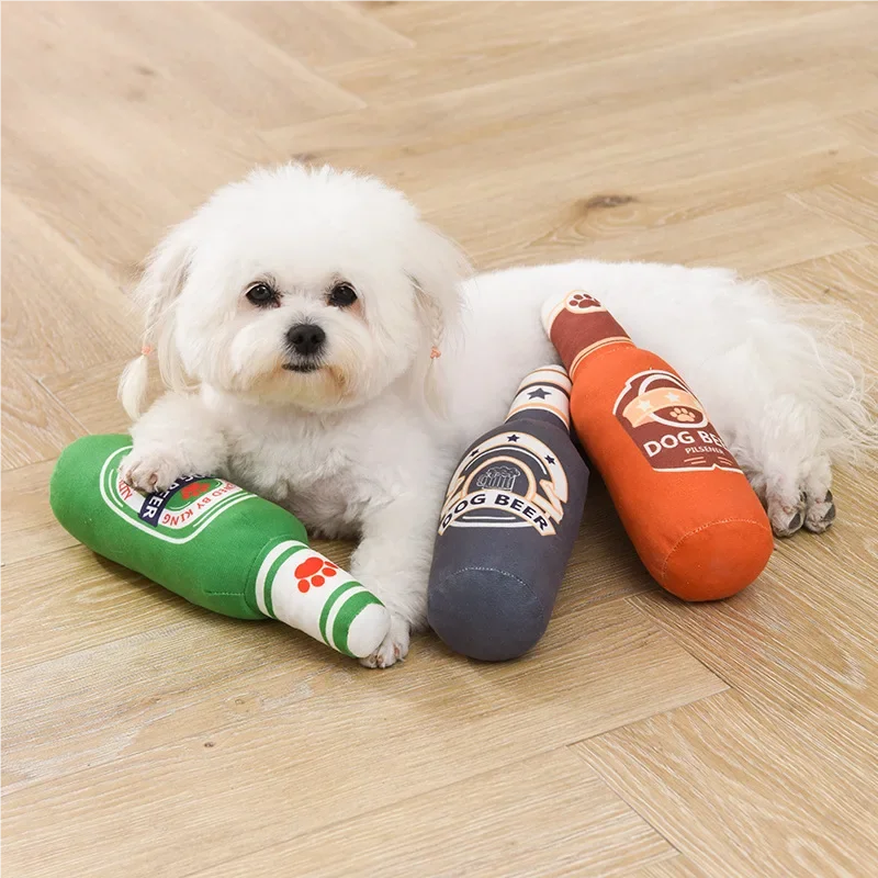 Plush Beer Bottle Squeaky Toy for Cats & Dogs