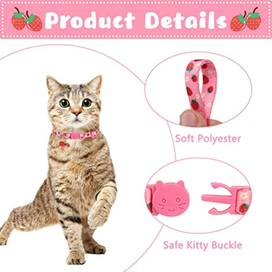 Breakaway Cat Collars with Bell & Cute Pendants — 3-Pack