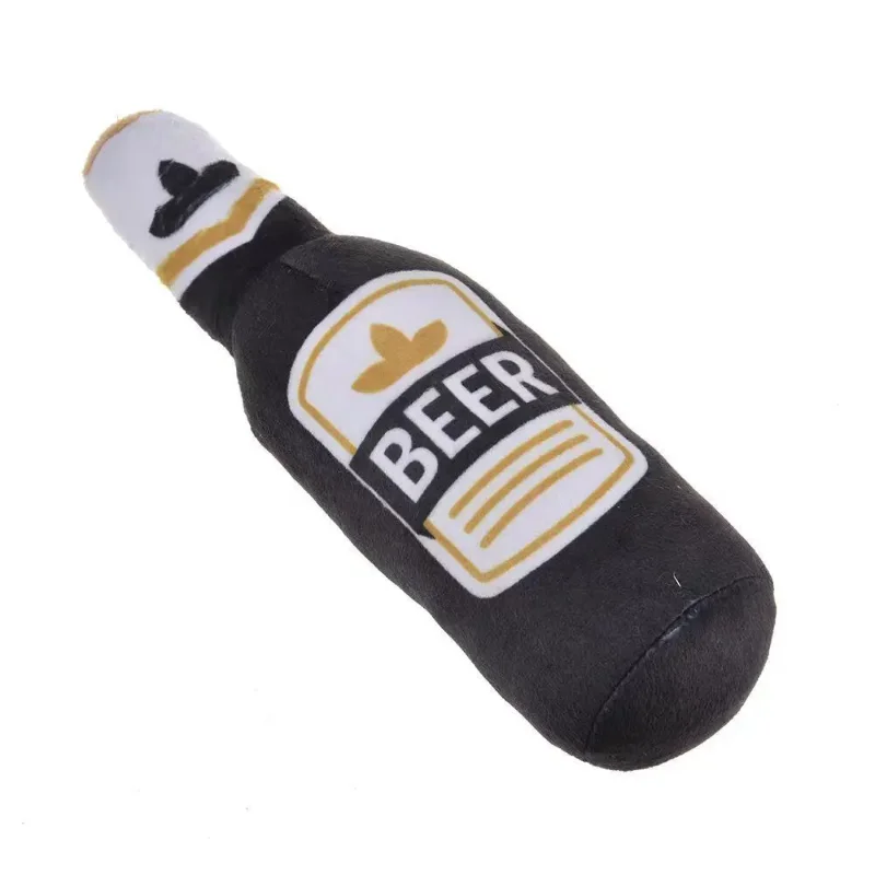 Plush Beer Bottle Squeaky Toy for Cats & Dogs