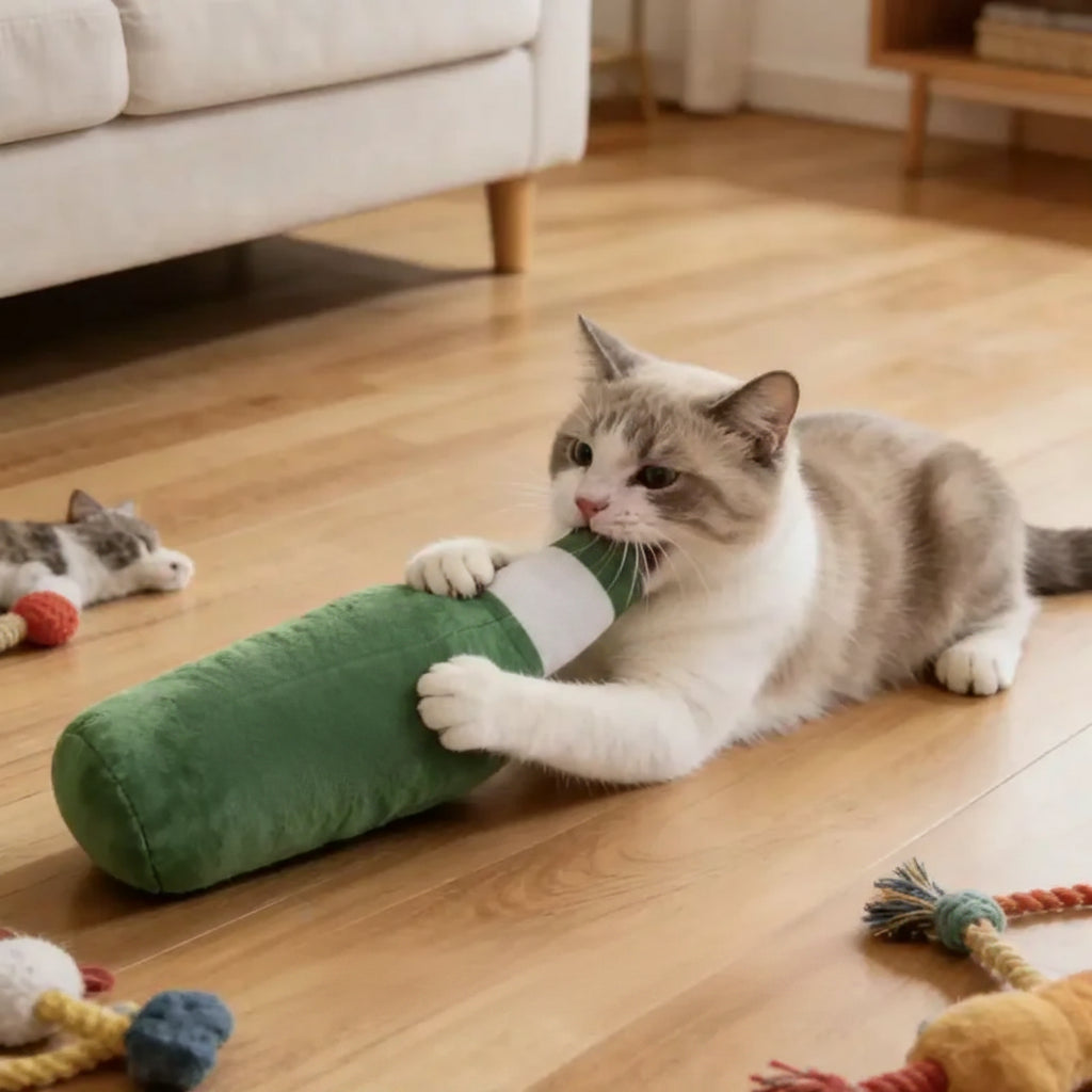 Plush Beer Bottle Squeaky Toy for Cats & Dogs