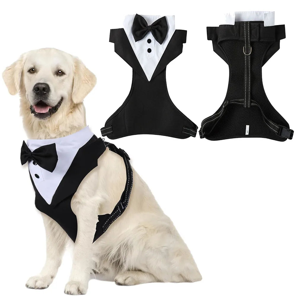 Dog Tuxedo Harness with Bow Tie | No-Pull Wedding & Party Vest