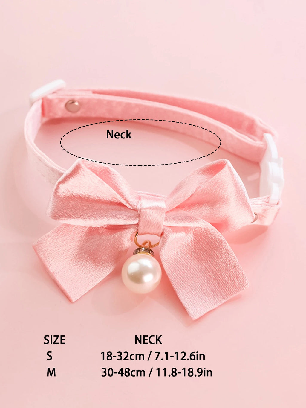 Pink Bell, Bow, and Pearl Cat Collar