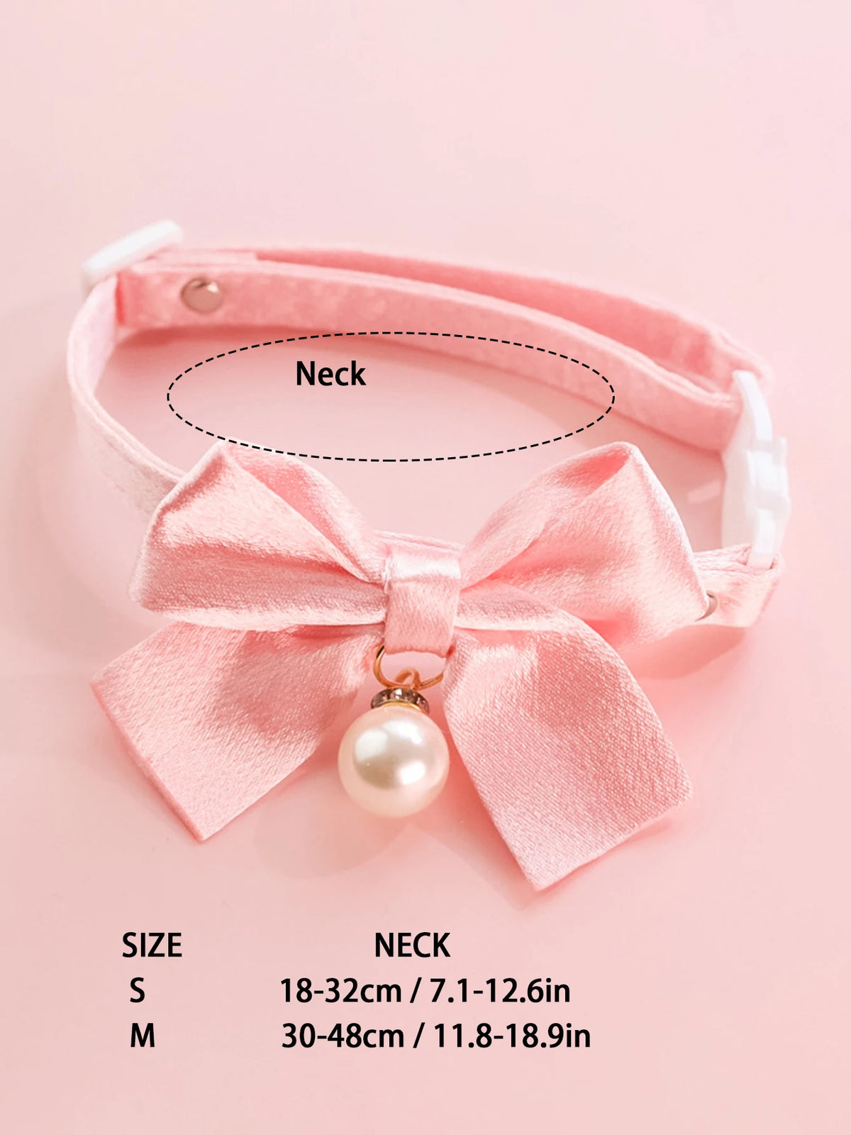Pink Bell, Bow, and Pearl Cat Collar