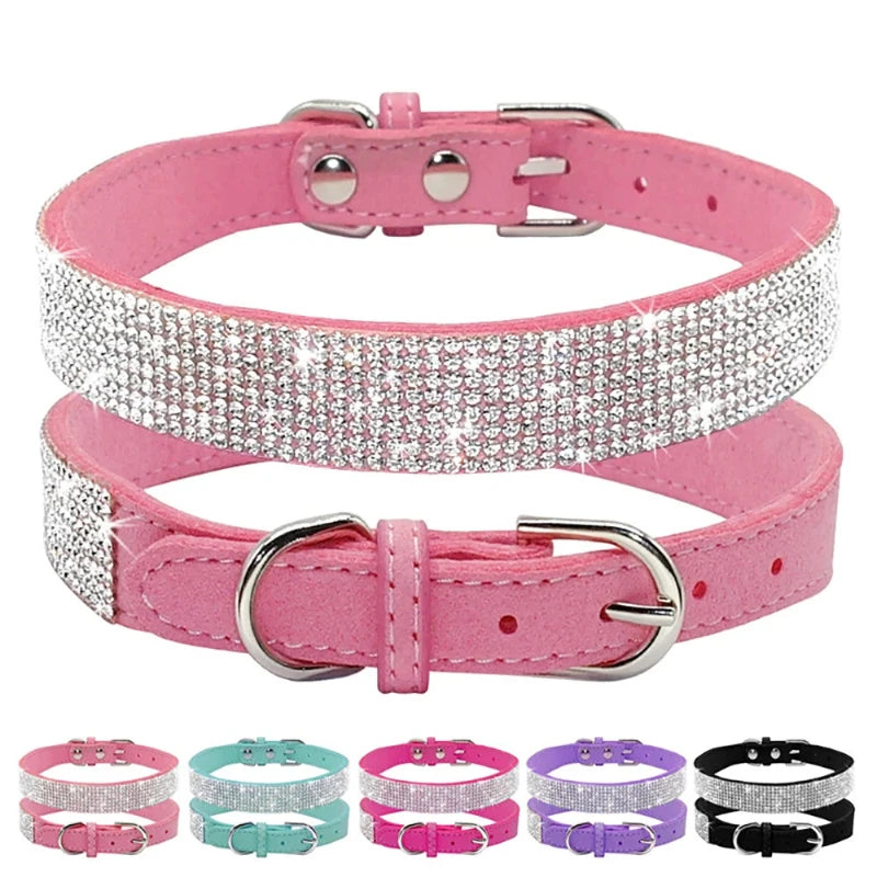 Rhinestone Leather Pet Collar