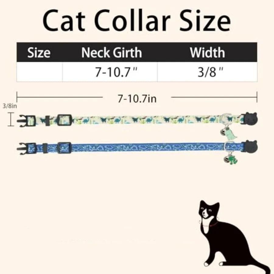 Dinosaur Cat Collars with Bells & Removable Charms — 2-Pack