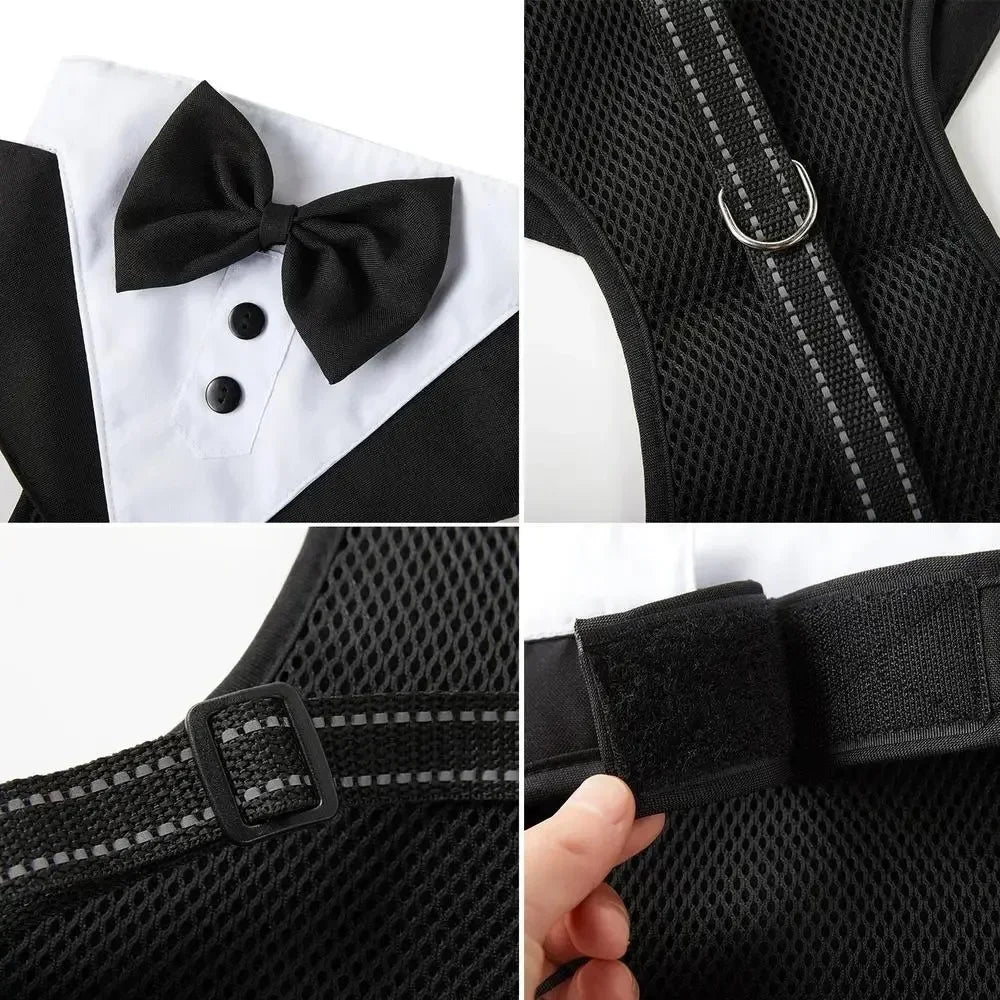 Dog Tuxedo Harness with Bow Tie | No-Pull Wedding & Party Vest