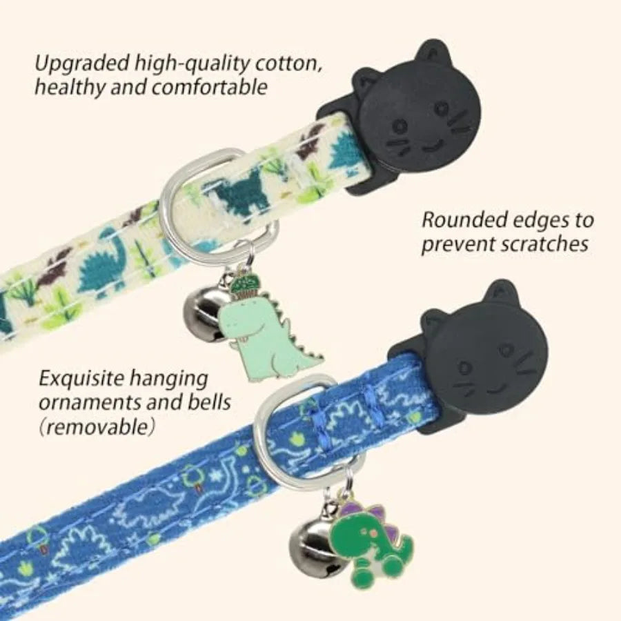 Dinosaur Cat Collars with Bells & Removable Charms — 2-Pack