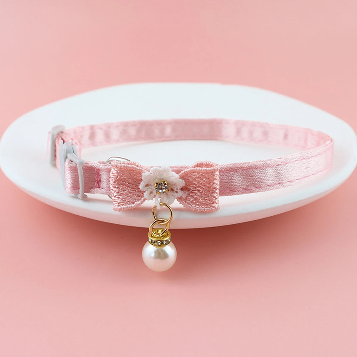 Pink Lace Bow Pet Collars