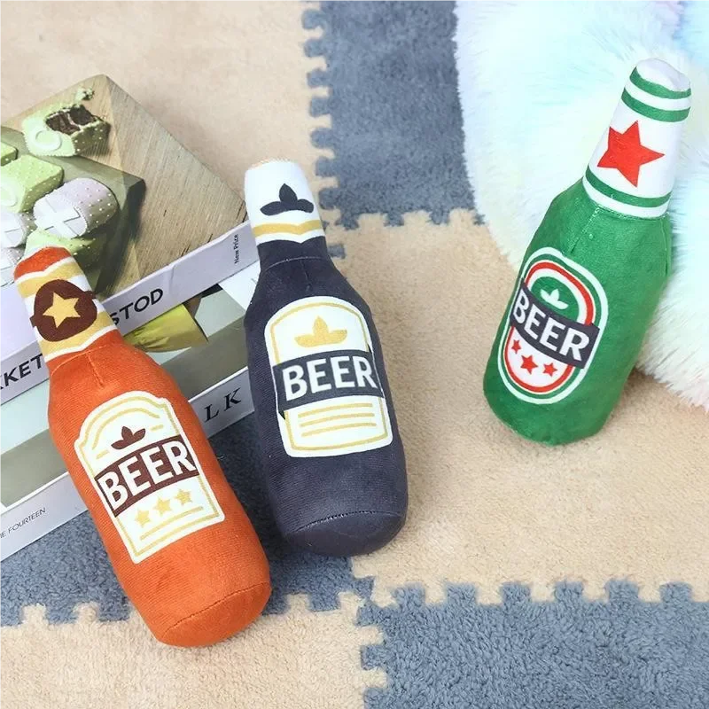 Plush Beer Bottle Squeaky Toy for Cats & Dogs