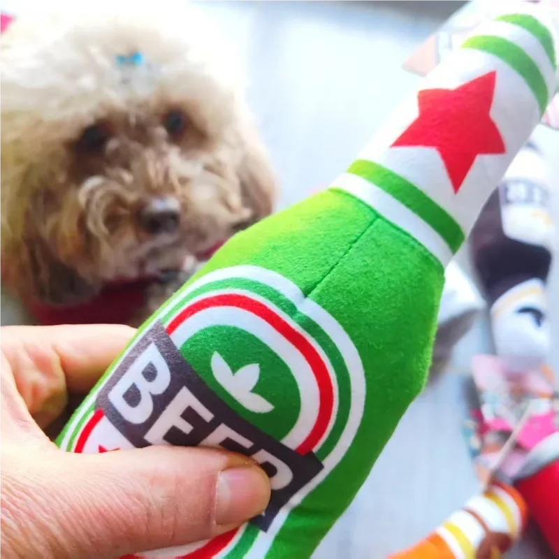 Plush Beer Bottle Squeaky Toy for Cats & Dogs