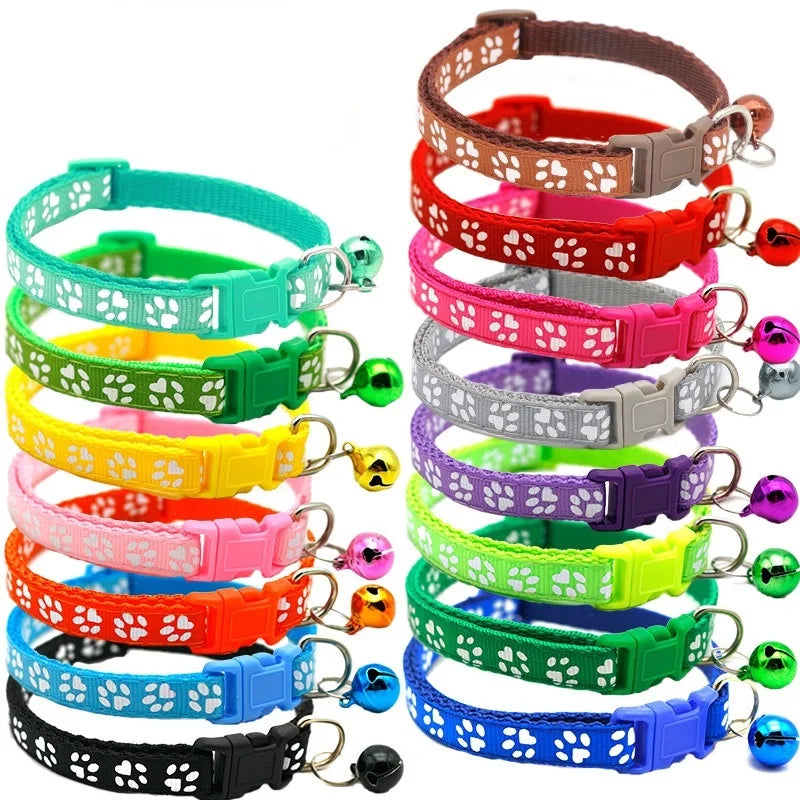 Paw Print Cat Collar with Bell