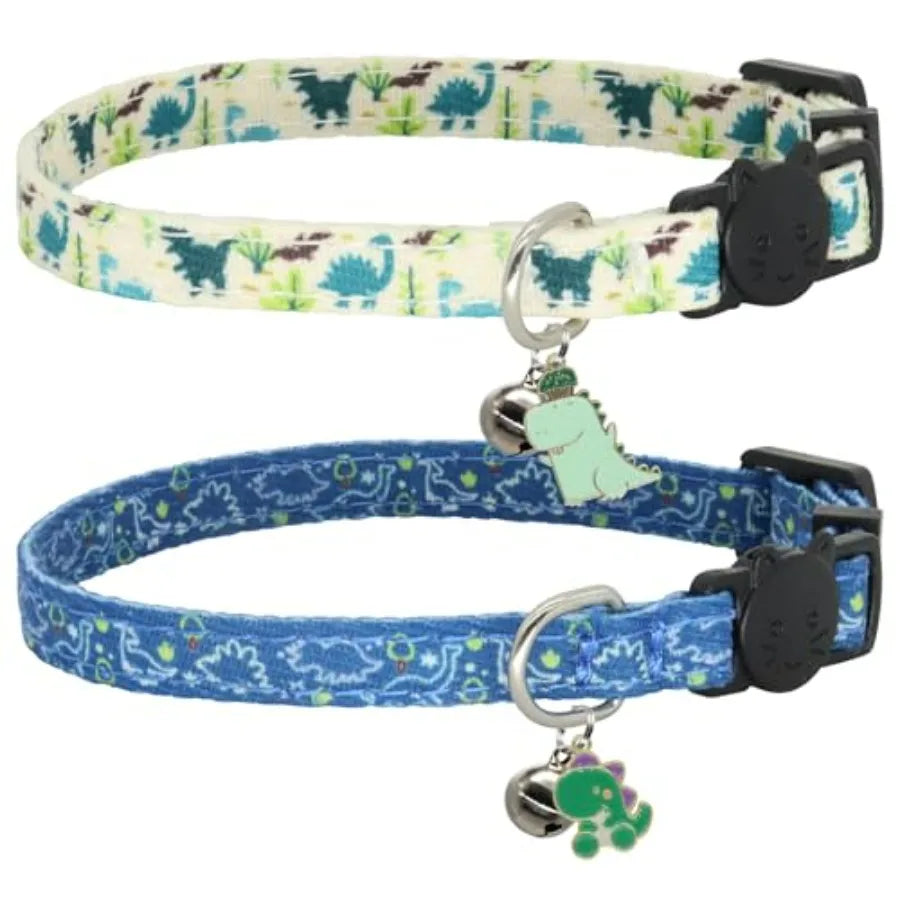 Dinosaur Cat Collars with Bells & Removable Charms — 2-Pack