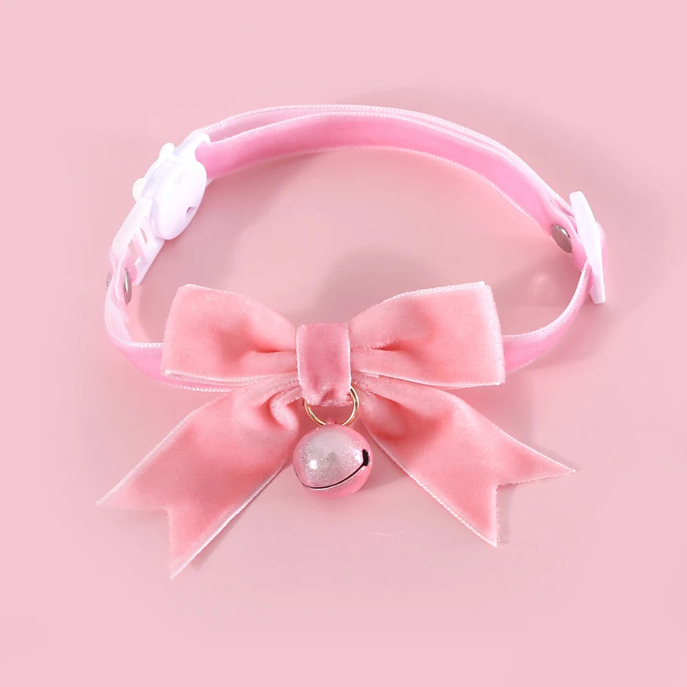 Pink Bell, Bow, and Pearl Cat Collar