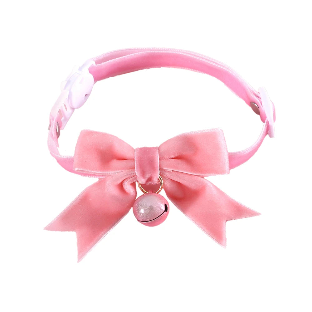 Pink Bell, Bow, and Pearl Cat Collar