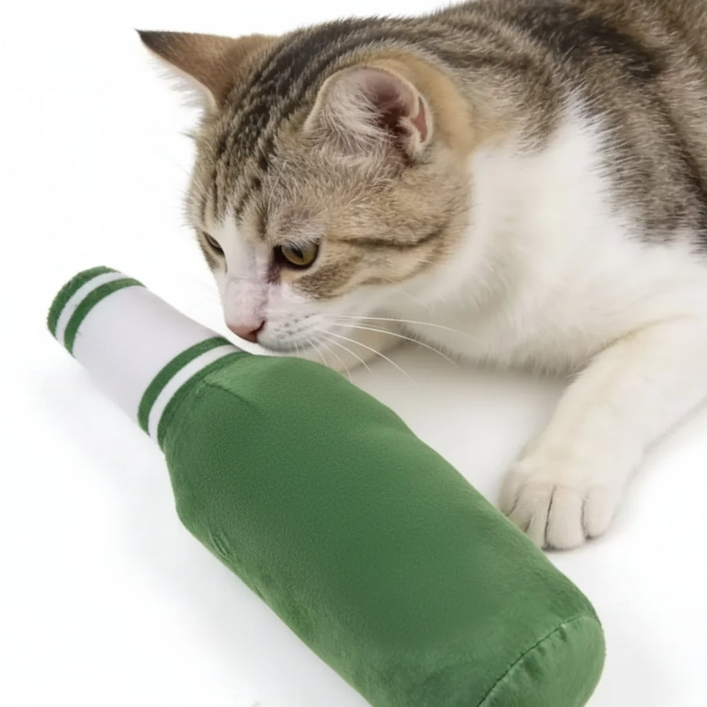 Plush Beer Bottle Squeaky Toy for Cats & Dogs